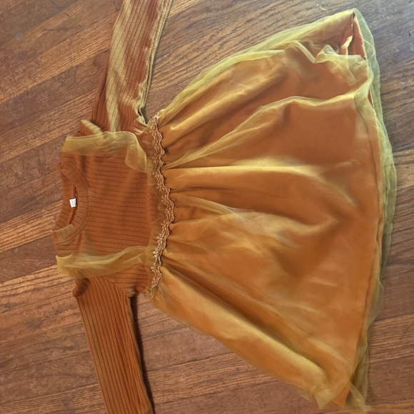 Girls 7/8 Last Leaf Fall Dress Golden Yellow Honey Dress Sheer Ribbed - Picture 2 of 14